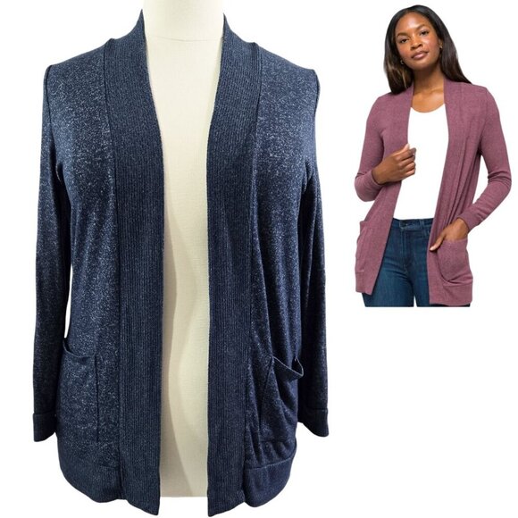 Market & Spruce Stitch Fix Heather Navy Blue Brushed Knit Two Pocket Cardigan - Picture 1 of 8
